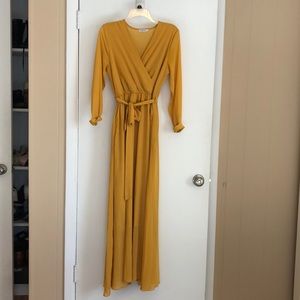 AMAZON/DOUBLE CHIC sz S yellow dress w/ tie waist and pockets